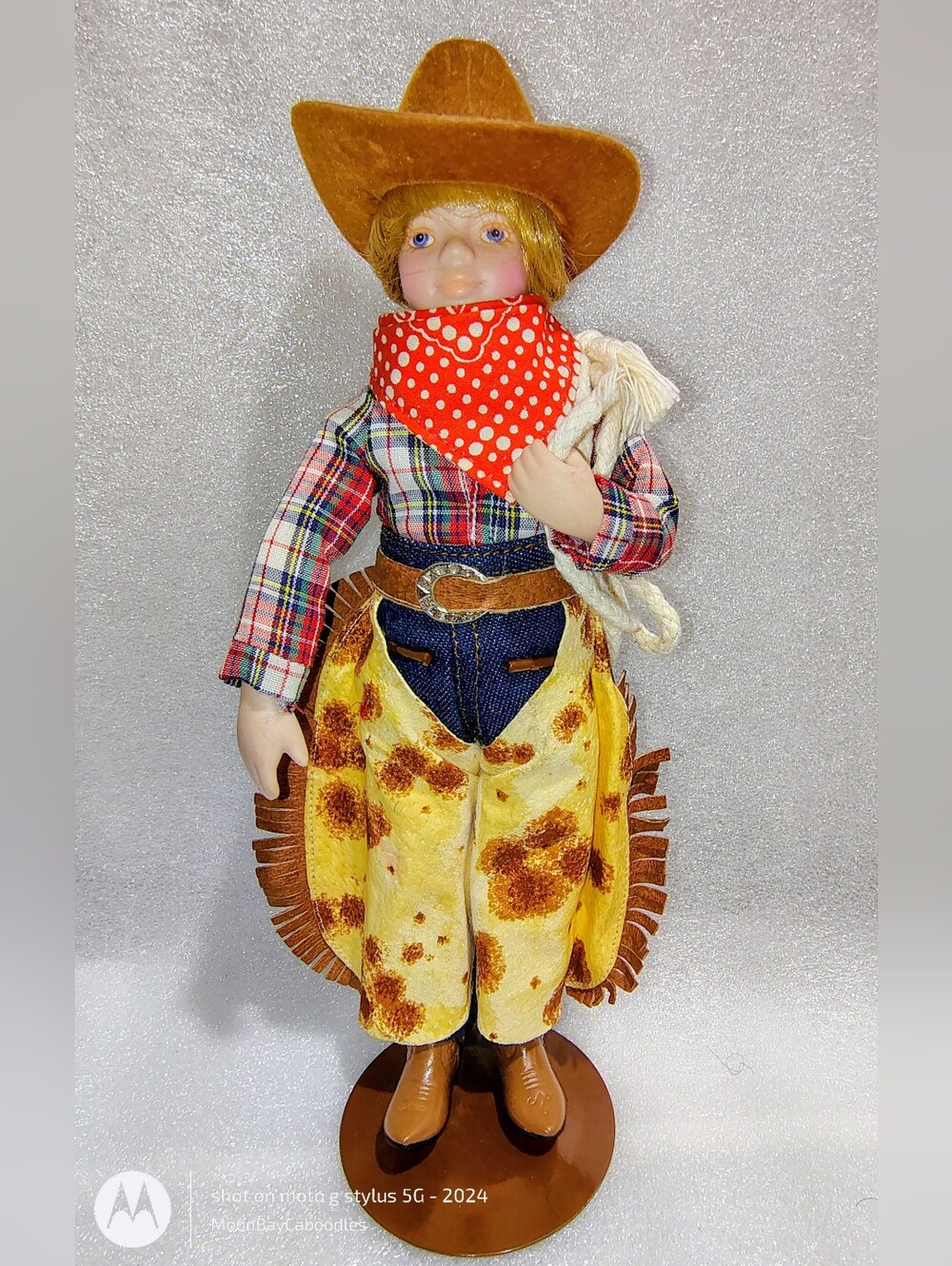 Vintage 1993 Avon Howdy Partner Cowboy Porcelain Doll 9.5” w Stand